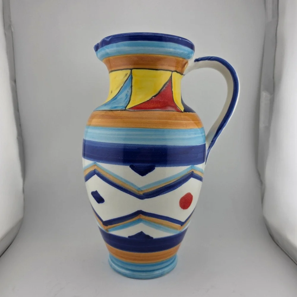 Pier 1 Imports Italian Hand Painted Ceramic Pitcher‎ Vase Made in Italy